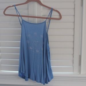 Cute Blue Tank Top with Moon and Sun Pattern